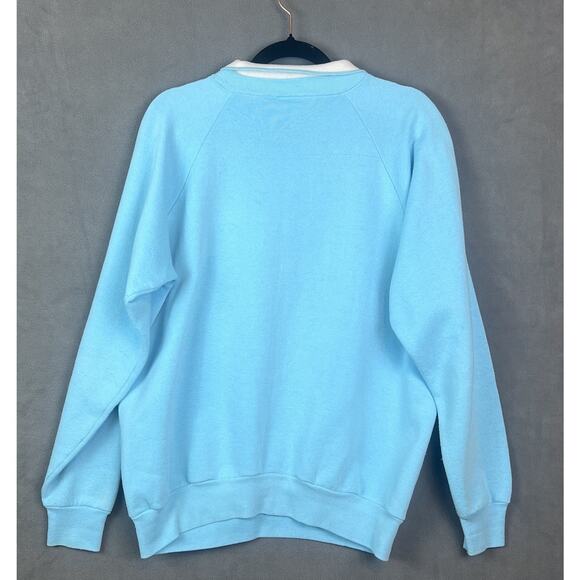 VTG Kitty Cat Lady Sweatshirt Sz XL Blue Grannycore Puffy Paint Collared 90s - Picture 7 of 7